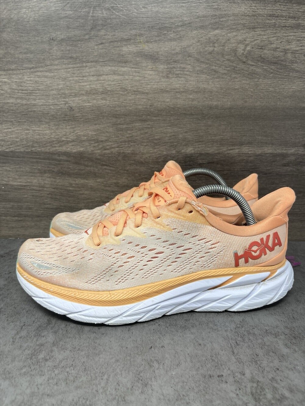 HOKA Clifton 8 Cantaloupe Silver Peony Womens Size 9.5 Running Walking Shoes